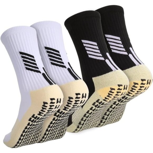 🆕Unisex White/Black Chinlon Non-Slip Soccer Sock with Rubber Dot Athletic Sport - Picture 1 of 7